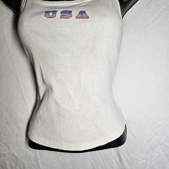 Vintage y2k 90s USA patriotic white baby tee tank top - Picture 3 of 6